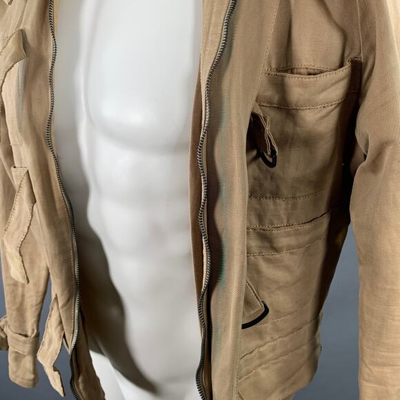 BOTTEGA VENETA Size 40 Khaki Linen Cotton Twill Buckles Zip Up Bondage Jacket - Picture 8 of 11